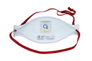 Респиратор трехпанельный О2 3313 FFP3 NRD с клапана выдоха, текстильная резинка с регулировкой